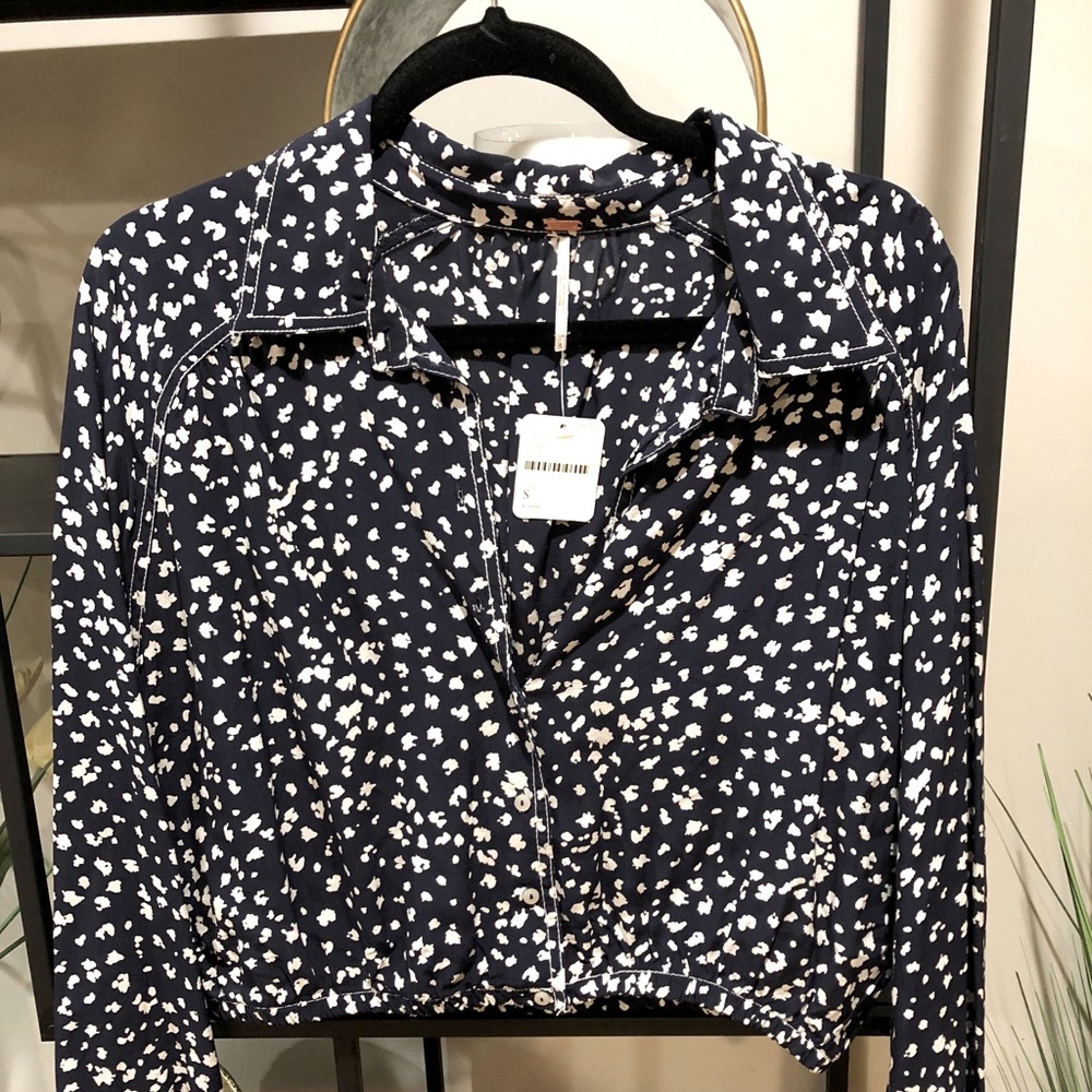 Free People Blue & White Spotted Blouse